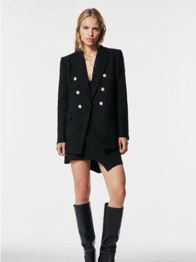 ZARA BUTTONED TEXTURED WEAVE BLAZER